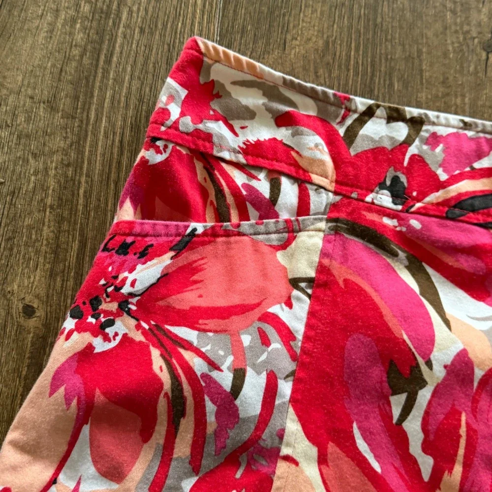 Notations A-Line Skirt Pink Peach Floral Stretch Cotton Tropical Pockets‎ Medium
